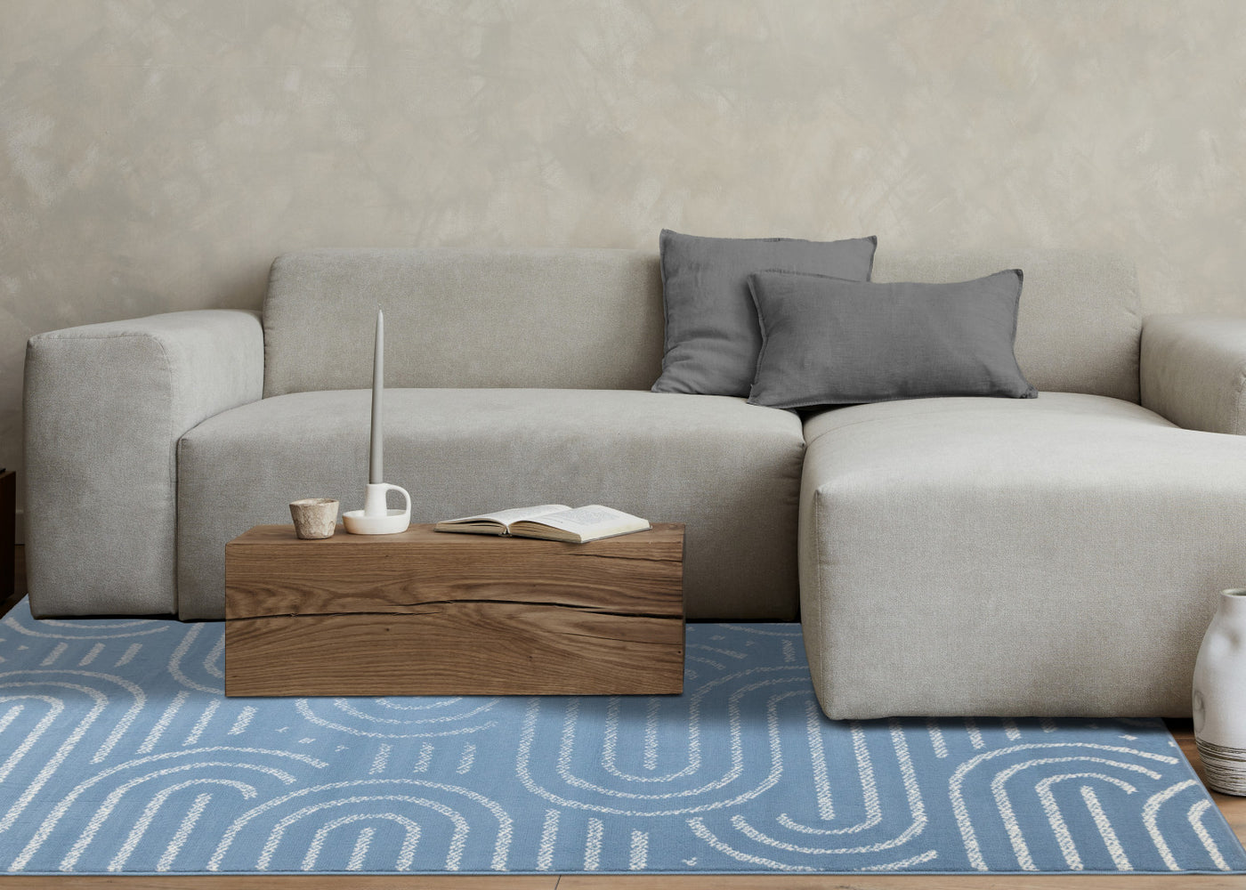 Functional Modern Links Area Rug - 5' X 8' - Blue/Cream