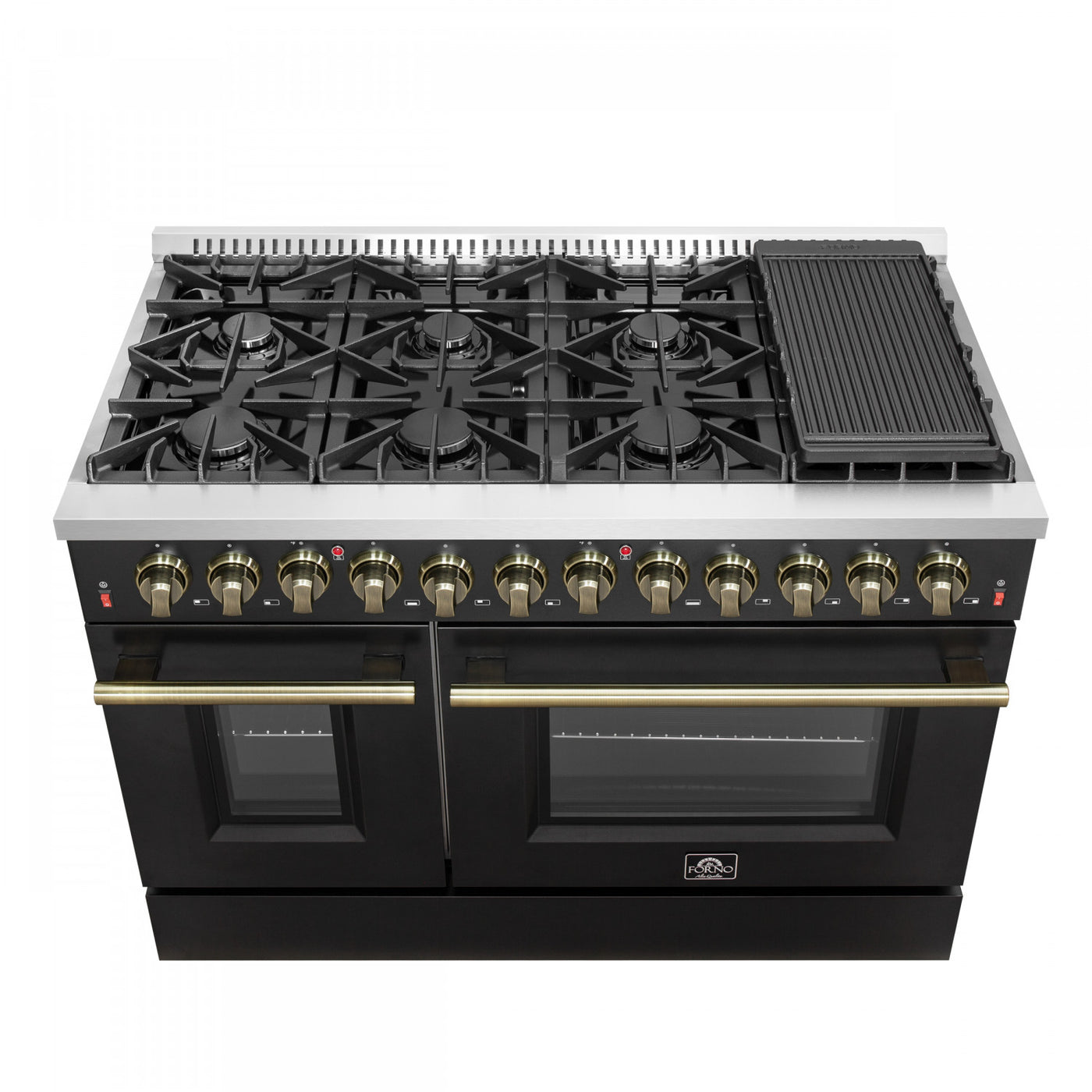 Forno Galiano 48" Black Freestanding Dual Fuel Double Oven Range (6.58 Cu. Ft.) - FFSGS6156-48BLK