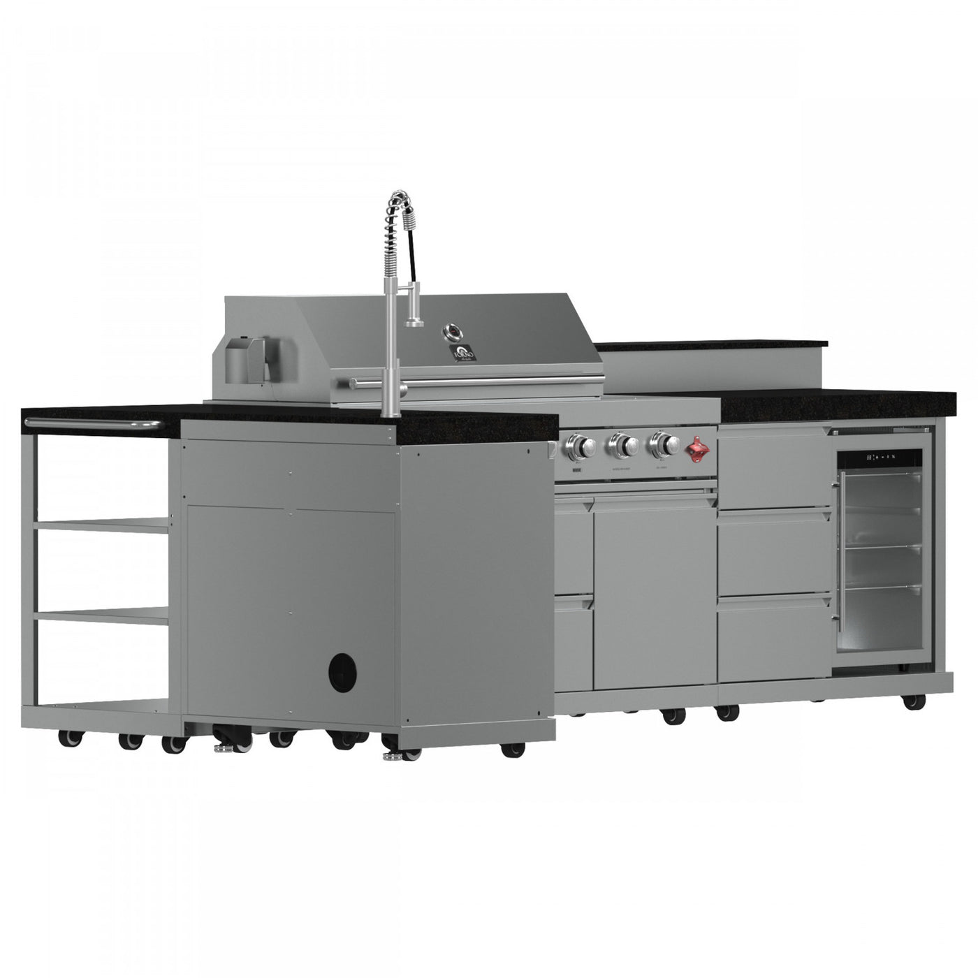 Forno Bulnes Black Countertop Outdoor Kitchen with 40" 84,000 BTU BBQ and Beverage Centre - FODKT2520BLK
