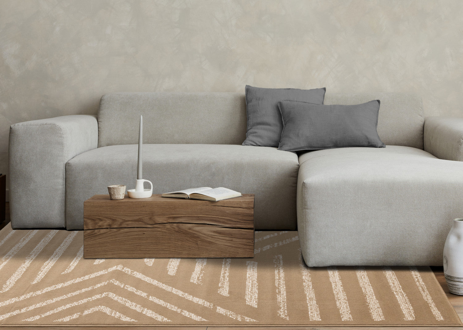 Functional Contemporary Lines Area Rug - Brown Cream - 8' X 11'