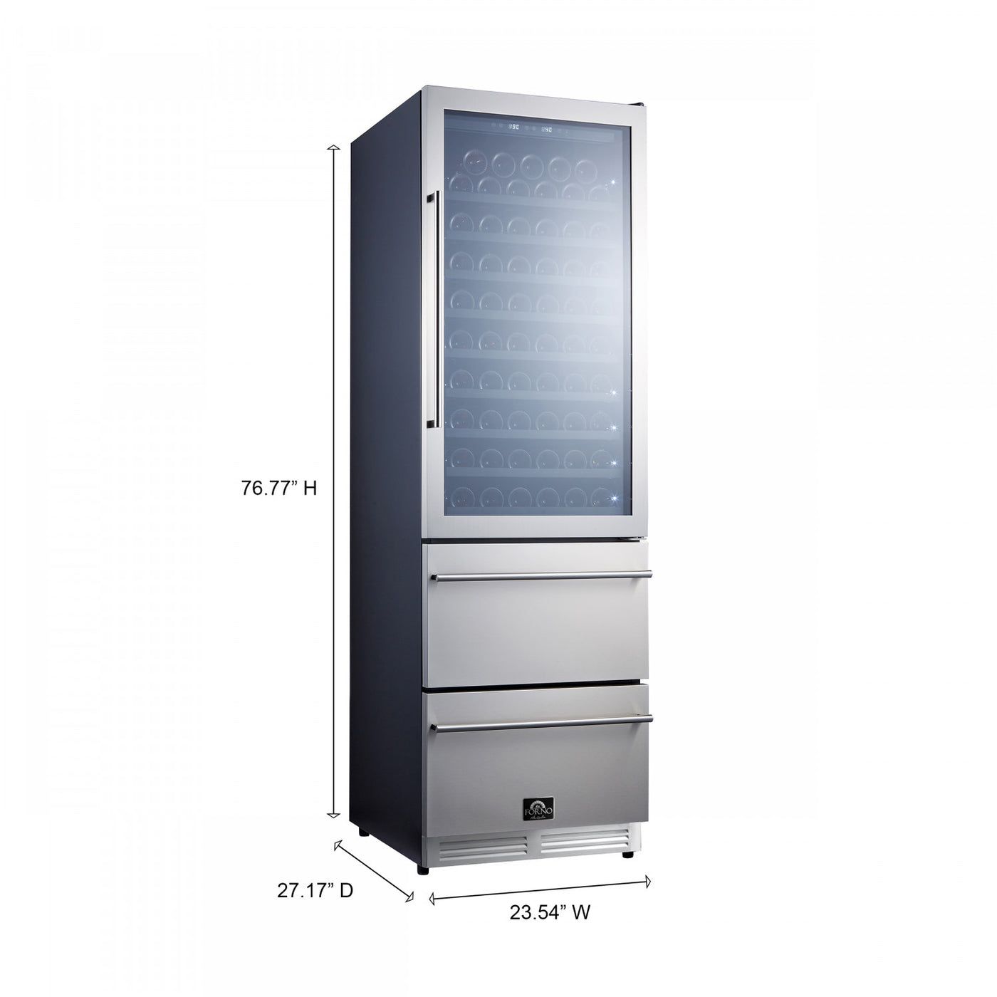 Forno Azienda 24" Stainless Steel 108 Bottle Dual Zone Wine Cooler with Two Refrigerated Drawers - FWCDR6628-24S