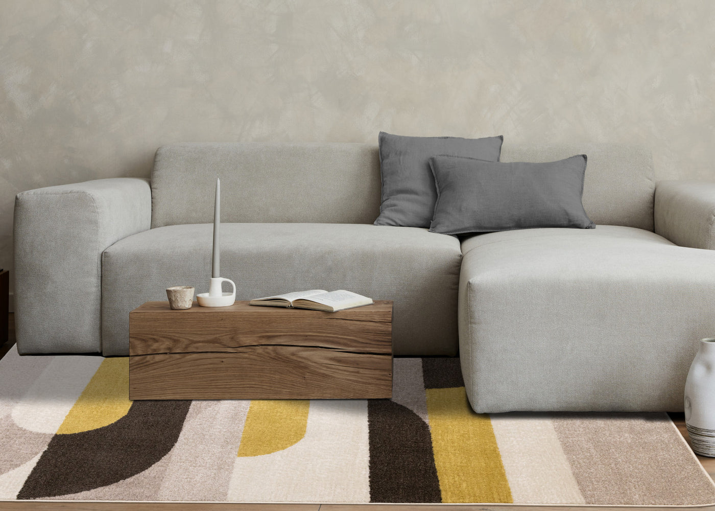 Maui Contemporary Geometric Area Rug - Cream Yellow - 5' X 8'