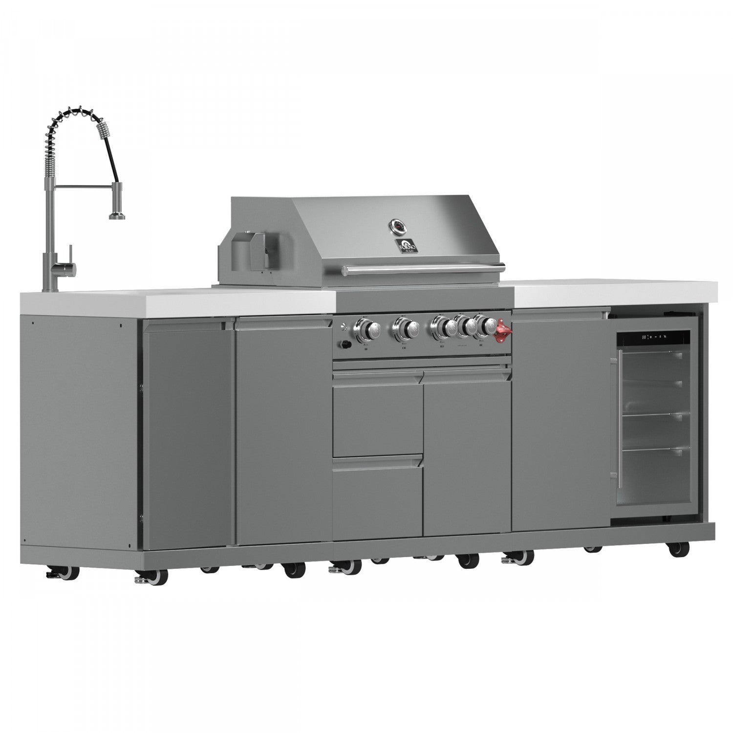 Forno Bulnes White Countertop Outdoor Kitchen with 30" 60,000 BTU BBQ and Beverage Centre - FODKT2506WHT