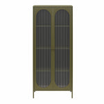 Luna Tall 2-Door Accent Cabinet with Fluted Glass - Olive Green