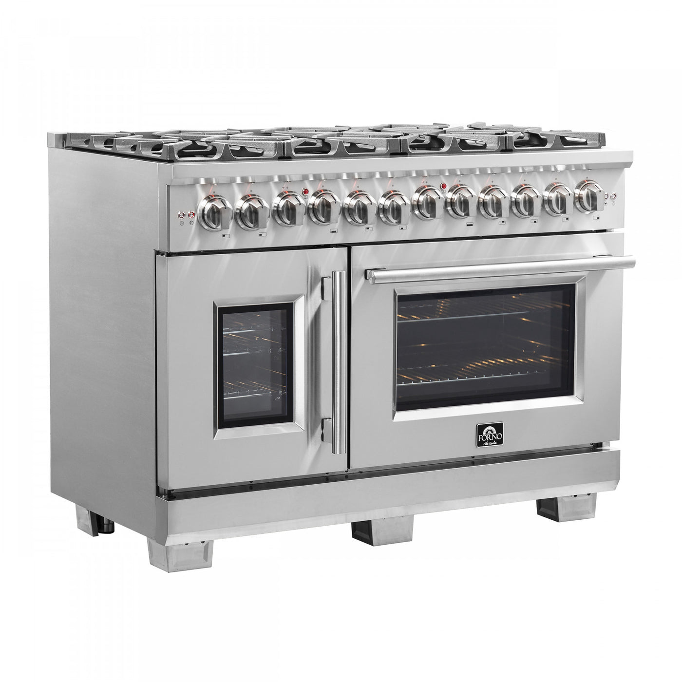 Forno Capriasca 48" Stainless Steel Freestanding Dual Fuel Double Oven Range with Air Fry (6.58 Cu. Ft.) - FFSGS6387-48