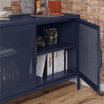 Channing Wide 2 Door Storage Cabinet with Mesh Metal - Navy