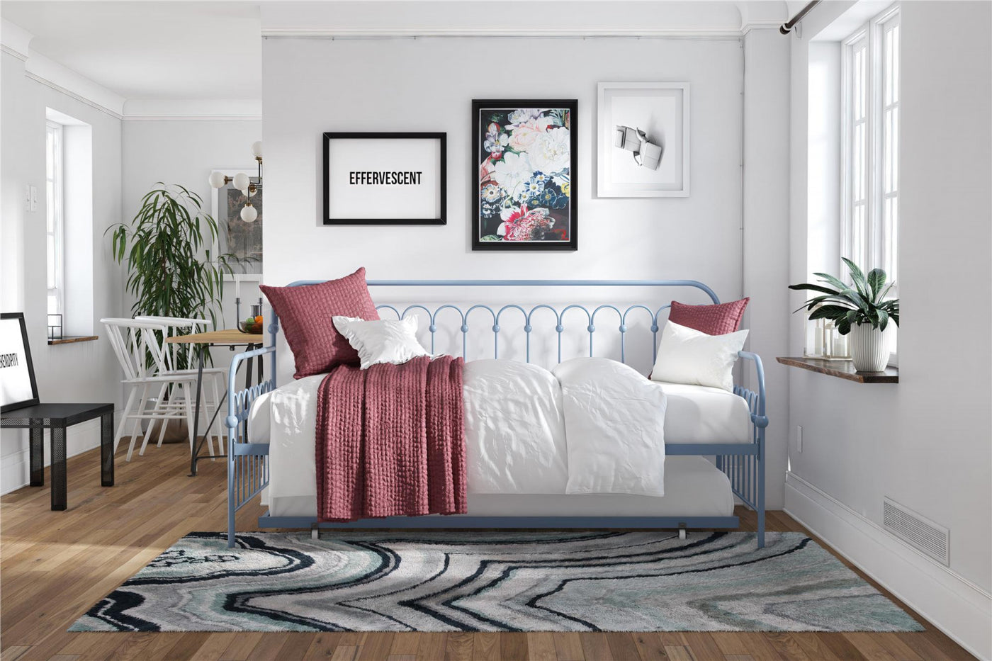 Novogratz Bright Pop Metal Twin Daybed with Trundle - Stone Blue