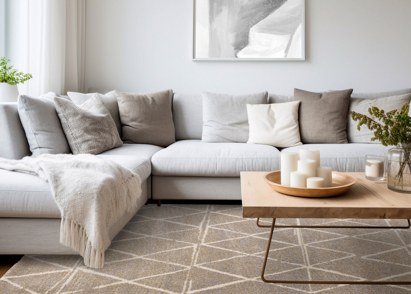Halle Casual Contemporary Trellis Area Rug - Greige Cream - 8' X 11'