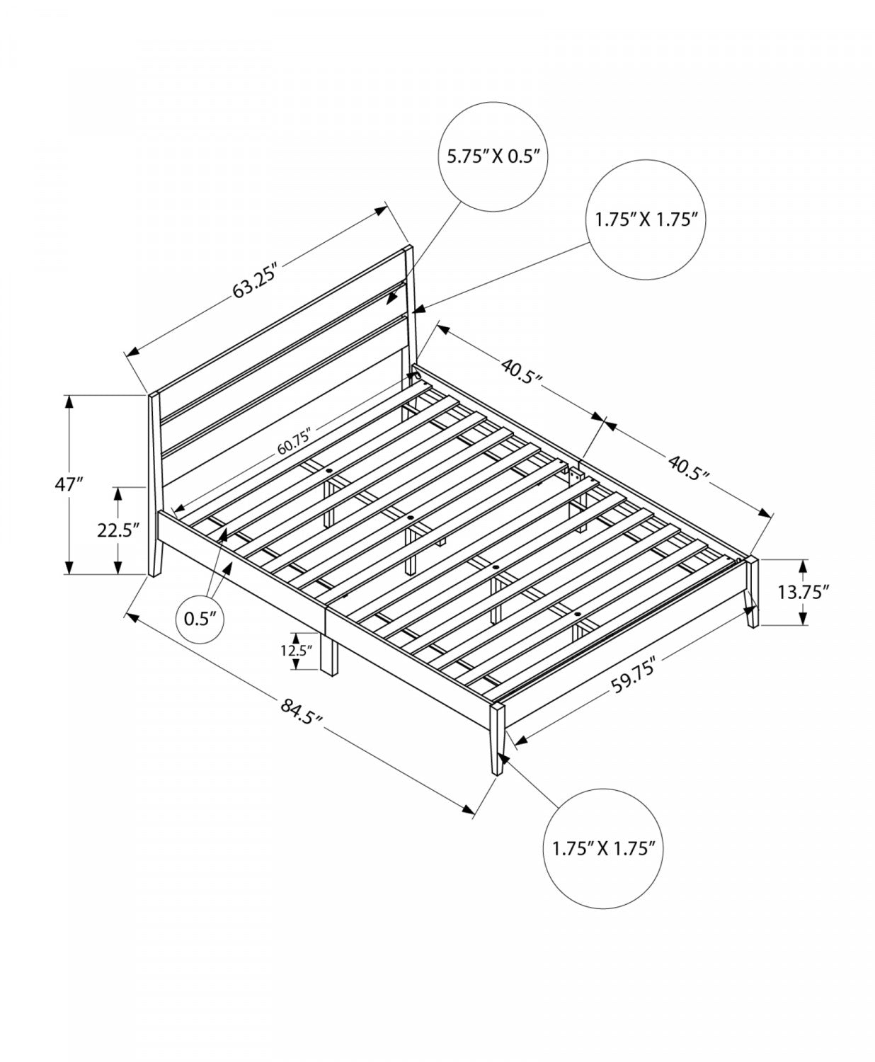 Florence Queen Bed - Grey
