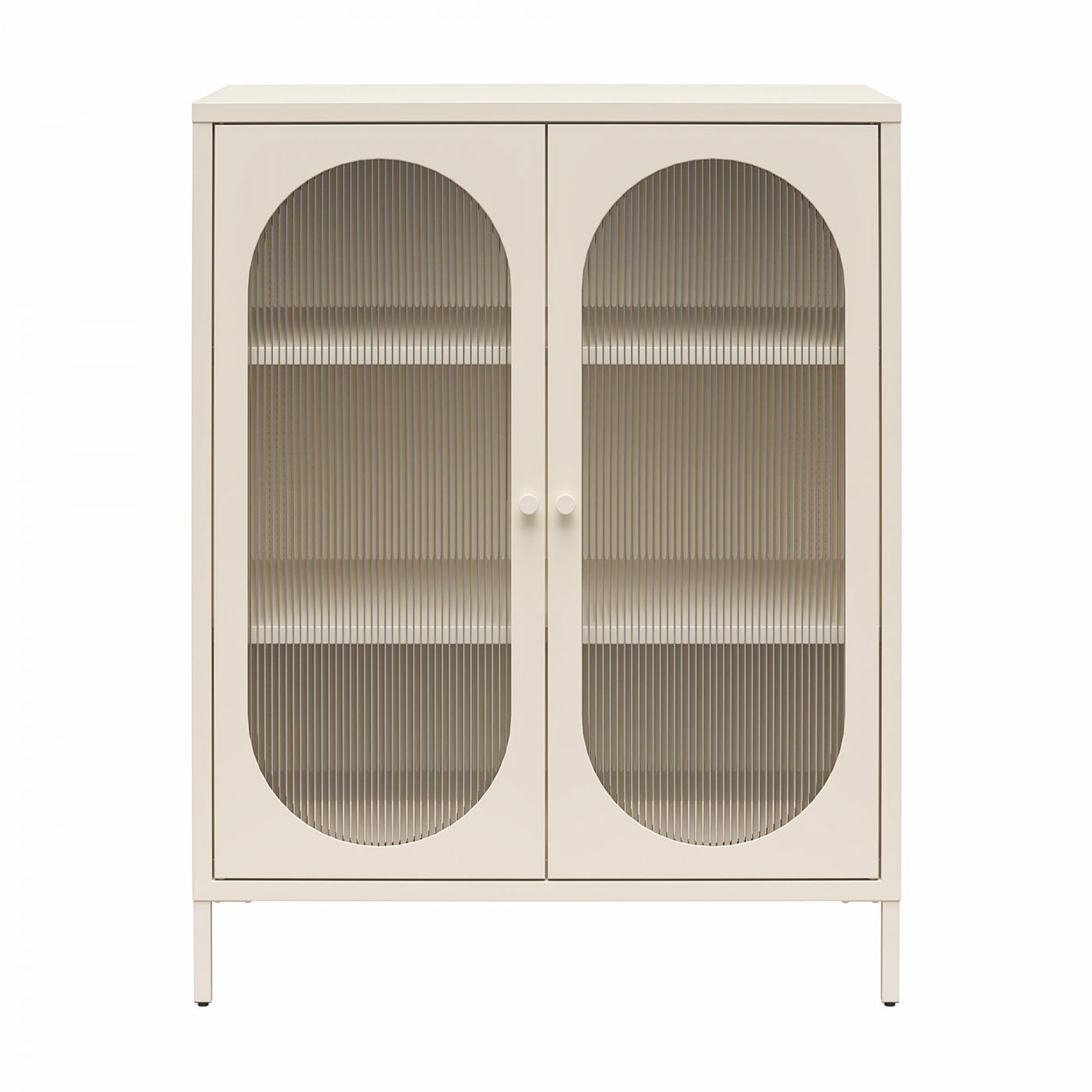 Luna Short 2-Door Metal Accent Cabinet with Fluted Glass - Parchment