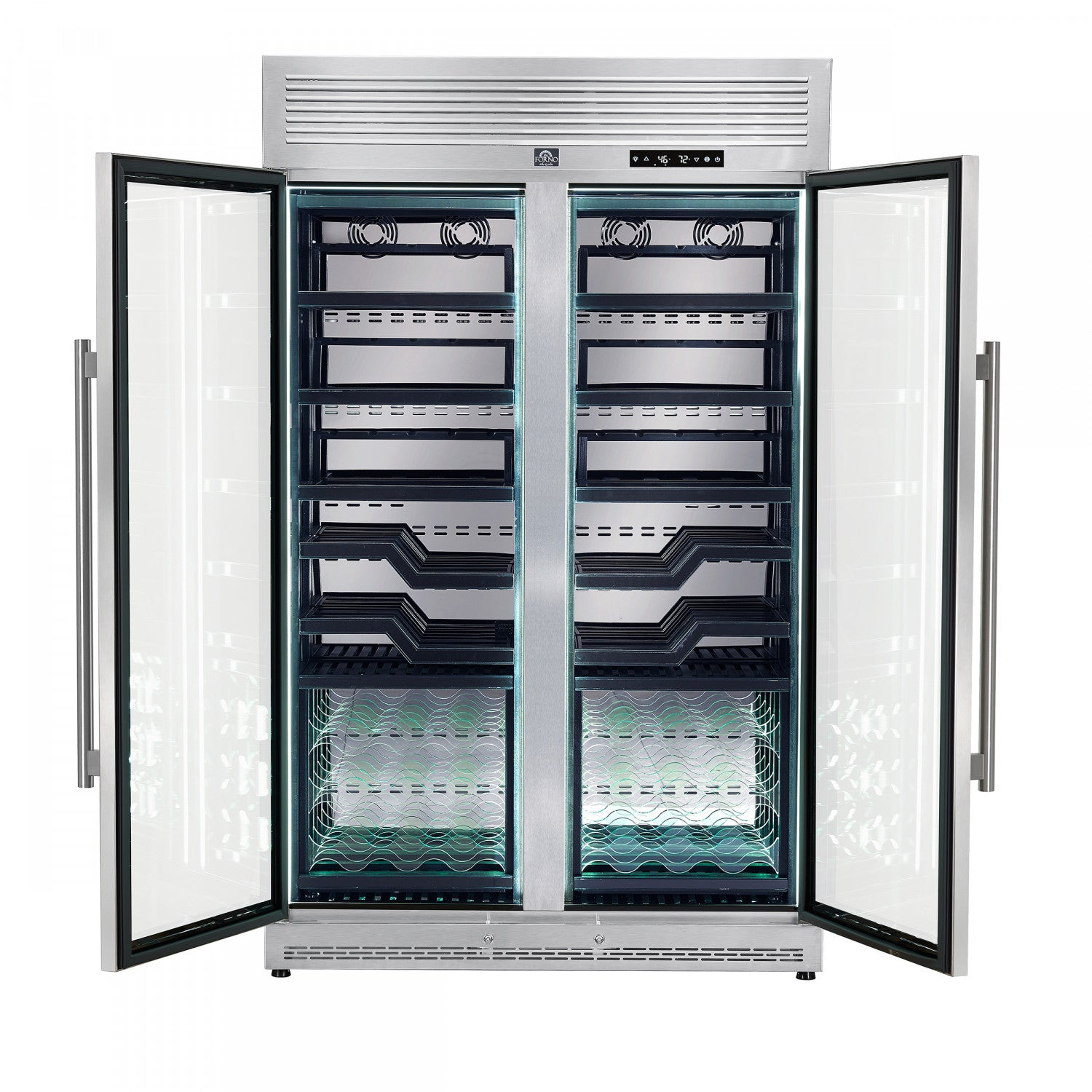 Forno Abruzzo 48" Stainless Steel 102 Bottle Dual Zone Wine Cellar with Green Holders (24 Cu. Ft.) - FWCDR6610-48S