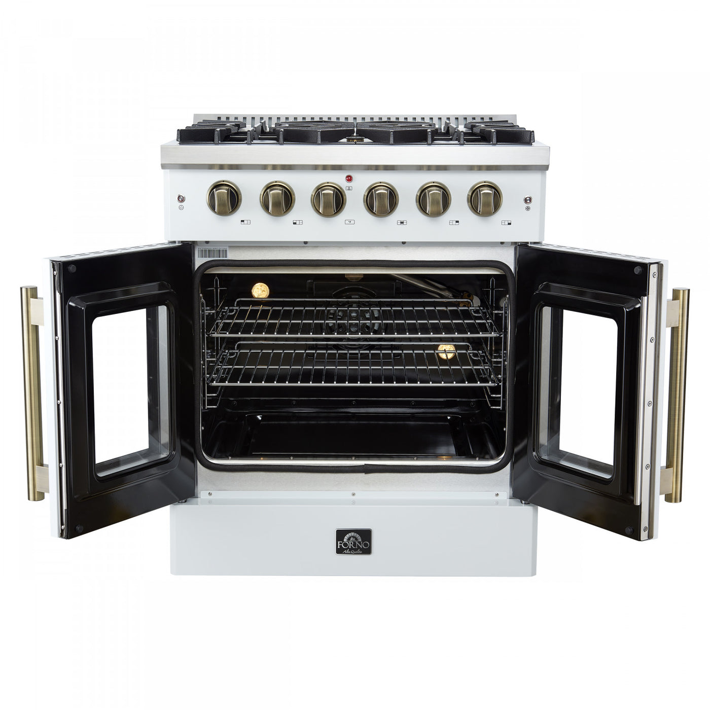 Forno Galiano 30" White French Door Freestanding Gas Range (4.32 Cu. Ft.) - FFSGS6444-30WHT