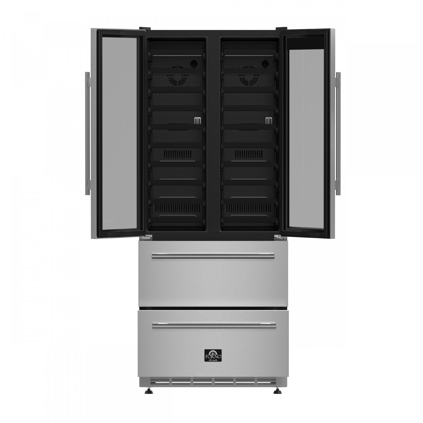 Forno Campania 32" Stainless Steel 120 Bottle Dual Wine Cooler with Two Beverage Drawers (17.7 Cu. Ft.) - FWCDR6635-32S