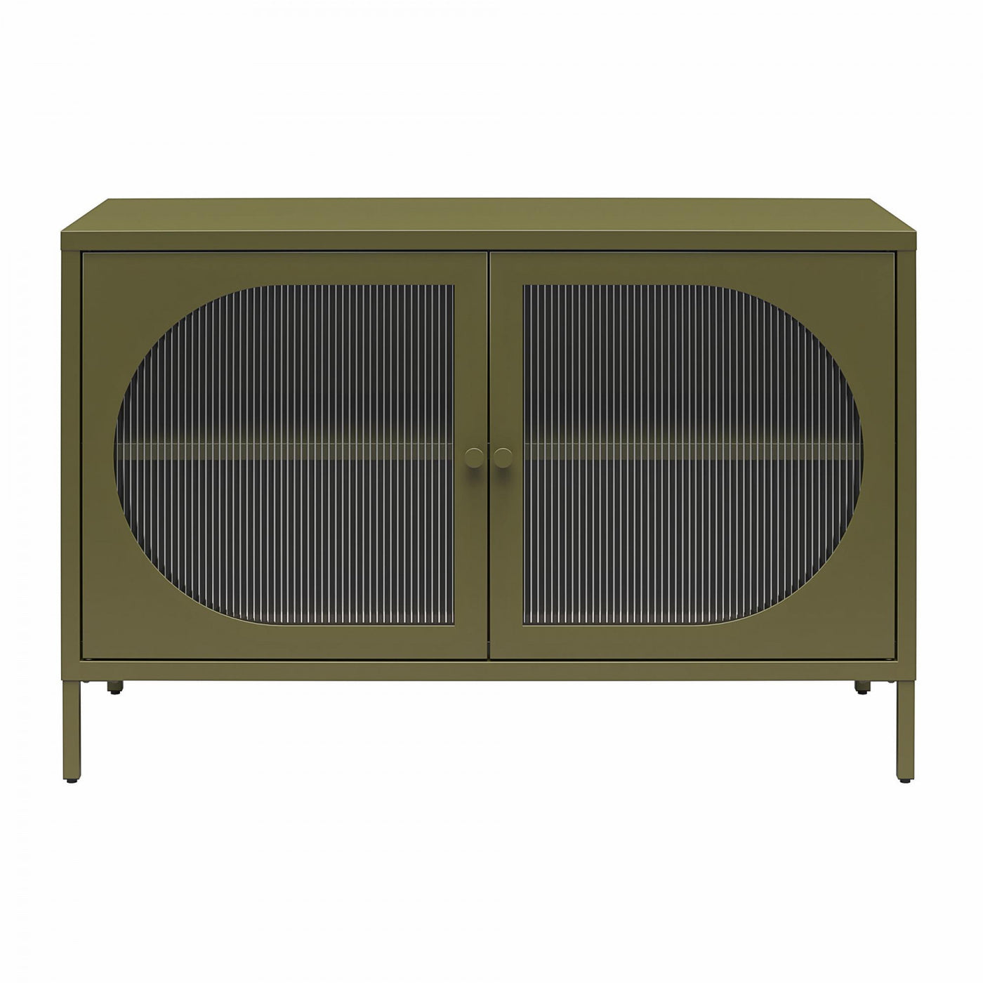Luna Wide 2-Door Accent Cabinet with Fluted Glass - Olive Green