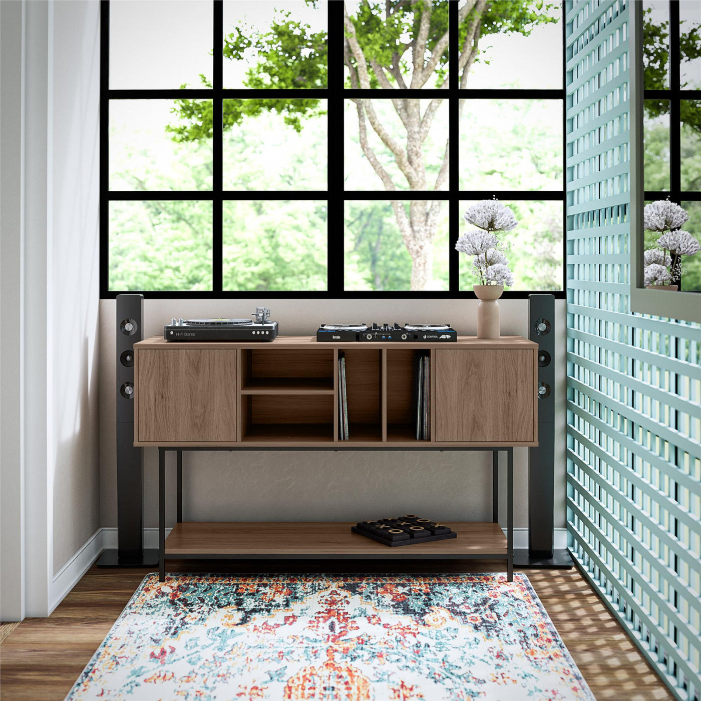 Cooper Media Credenza/DJ Stand - Walnut