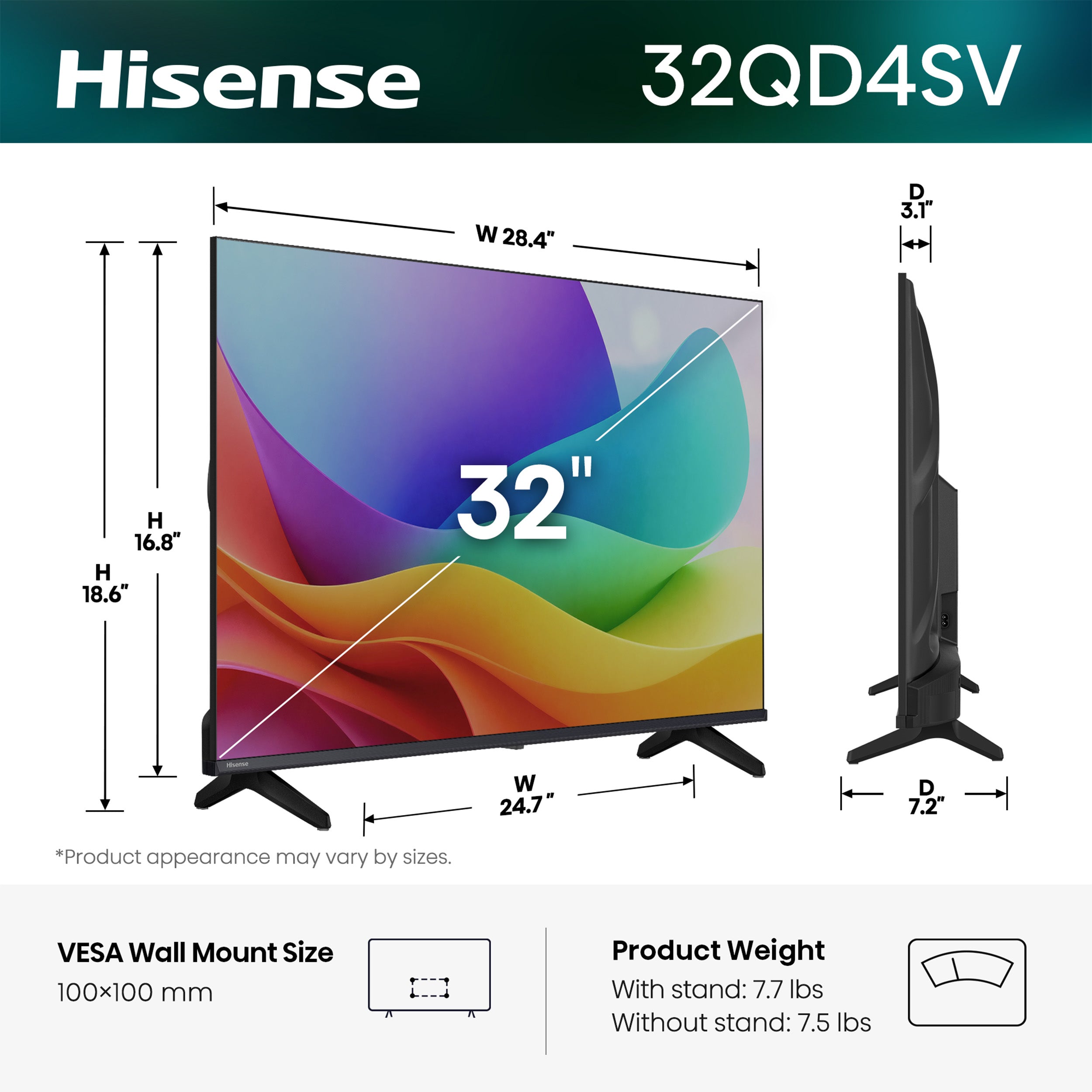 Hisense 32" QLED HD-Smart VIDAA TV - 32QD4SV--