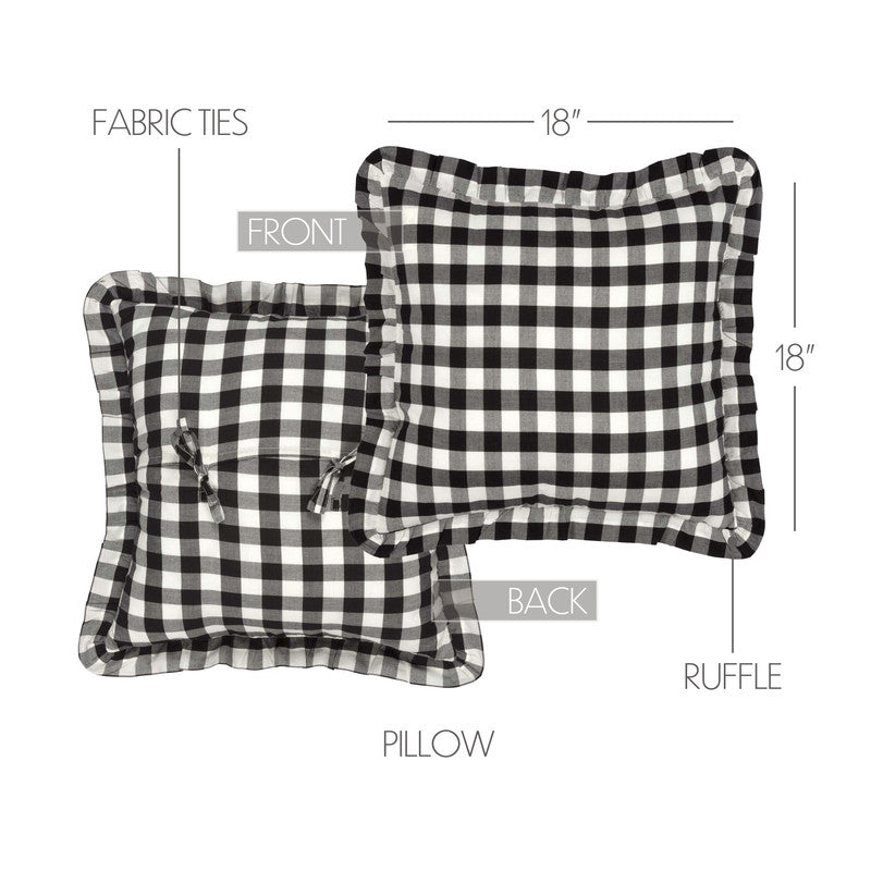 Selena III Ruffled Fabric Pillow - Black Check - 18x18