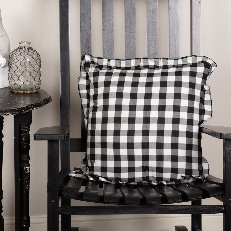 Selena III Ruffled Fabric Pillow - Black Check - 18x18
