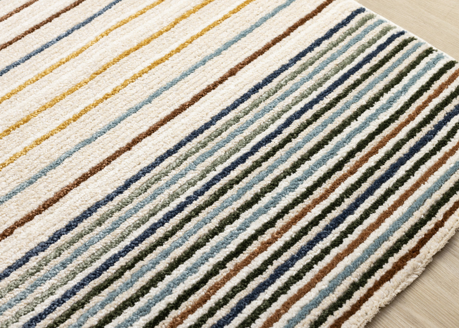 Nora Casual Contemporary Striped Area Rug - Cream Blue Yellow - 5' X 8'