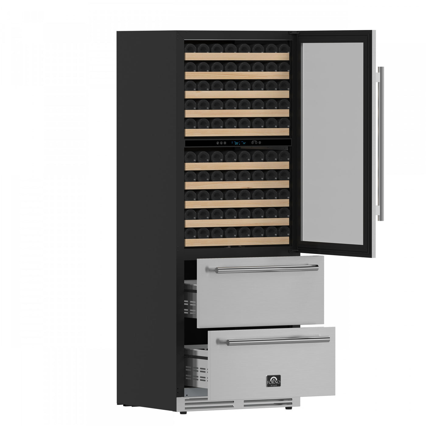 Forno Celano 30" Stainless Steel 150 Bottle Dual Zone Wine Cellar with Two Beverage Drawers (21.3 Cu. Ft.) - FWCDR6697-30S