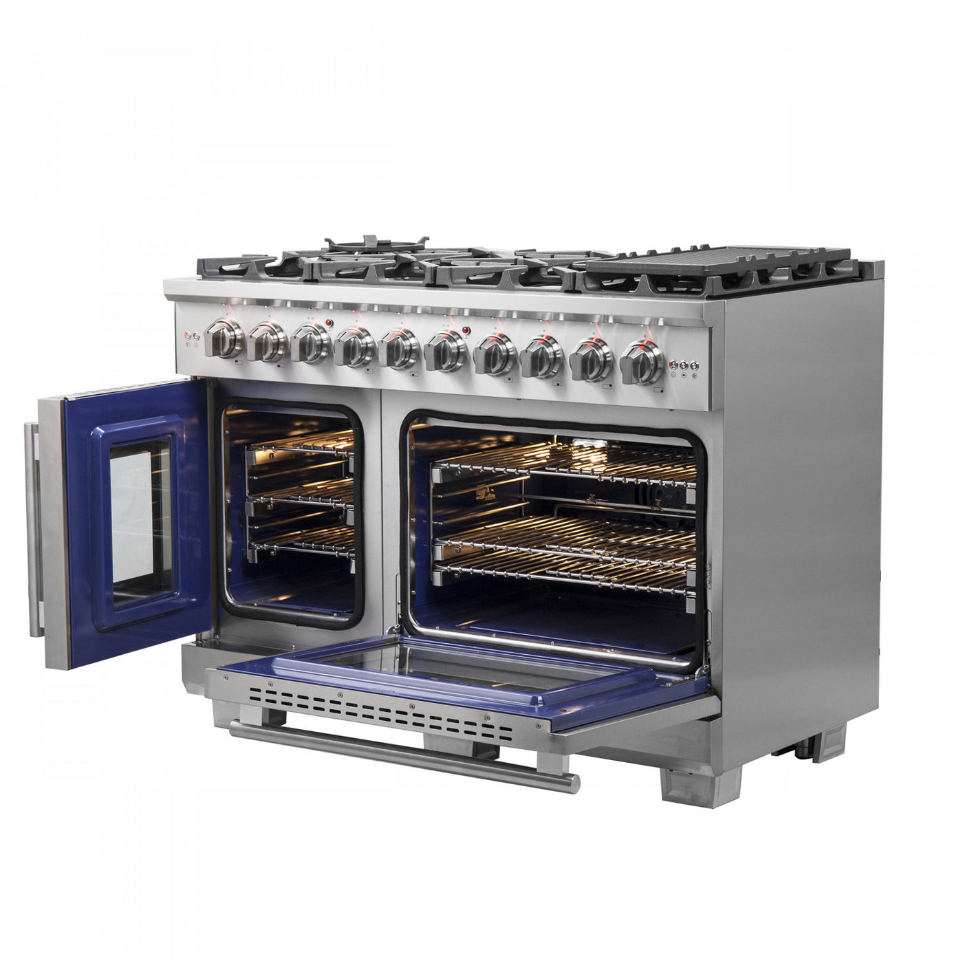 Forno Capriasca 48" Stainless Steel Freestanding French Door Double Oven Gas Range (6.58 Cu. Ft.) - FFSGS6460-48