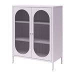 Luna Short 2-Door Metal Accent Cabinet with Fluted Glass - Lilac
