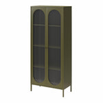 Luna Tall 2-Door Accent Cabinet with Fluted Glass - Olive Green