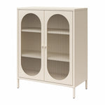 Luna Short 2-Door Metal Accent Cabinet with Fluted Glass - Parchment