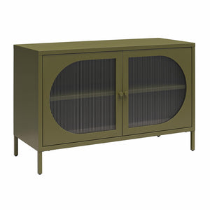 Luna Wide 2-Door Accent Cabinet with Fluted Glass - Olive Green