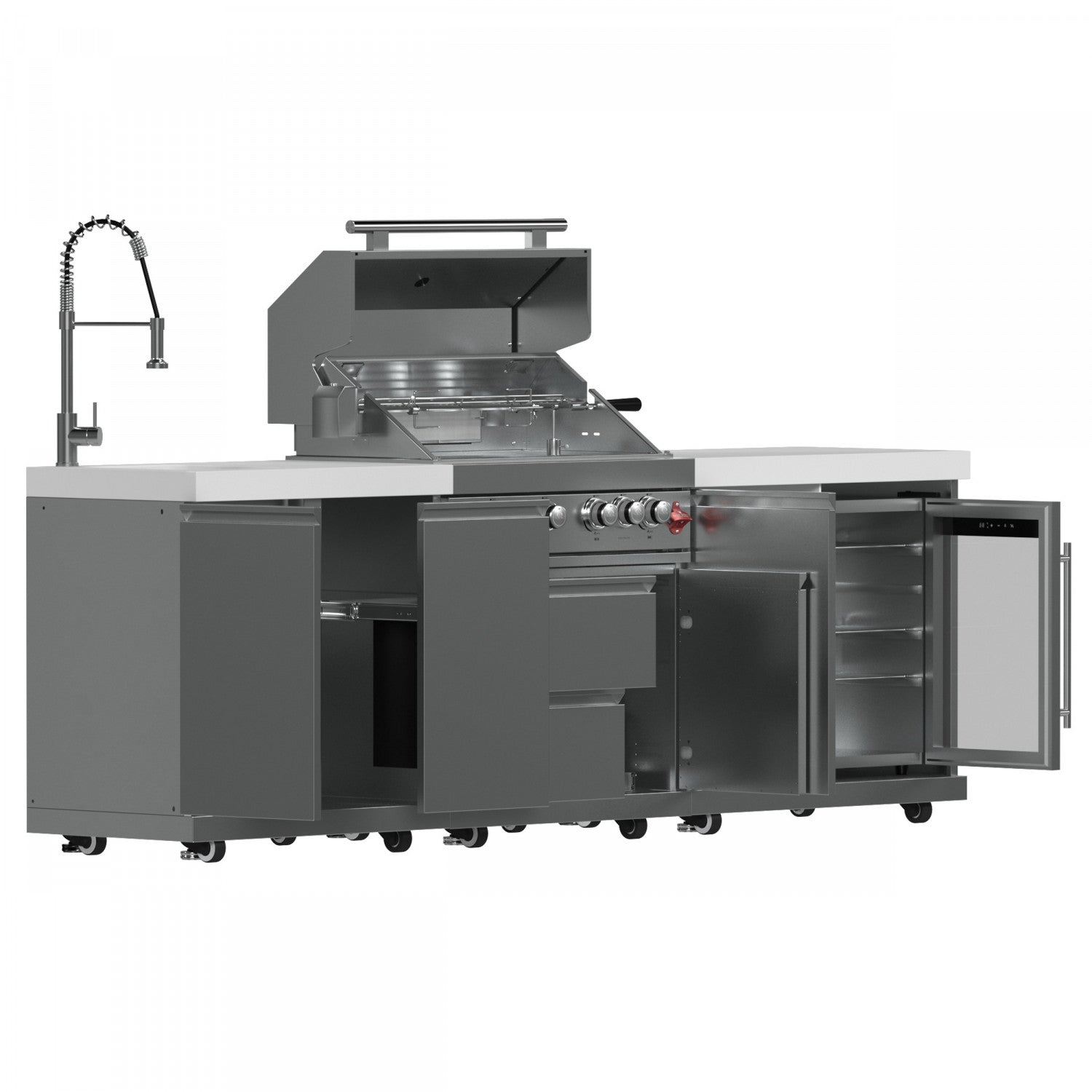 Forno Bulnes White Countertop Outdoor Kitchen with 30" 60,000 BTU BBQ and Beverage Centre - FODKT2506WHT