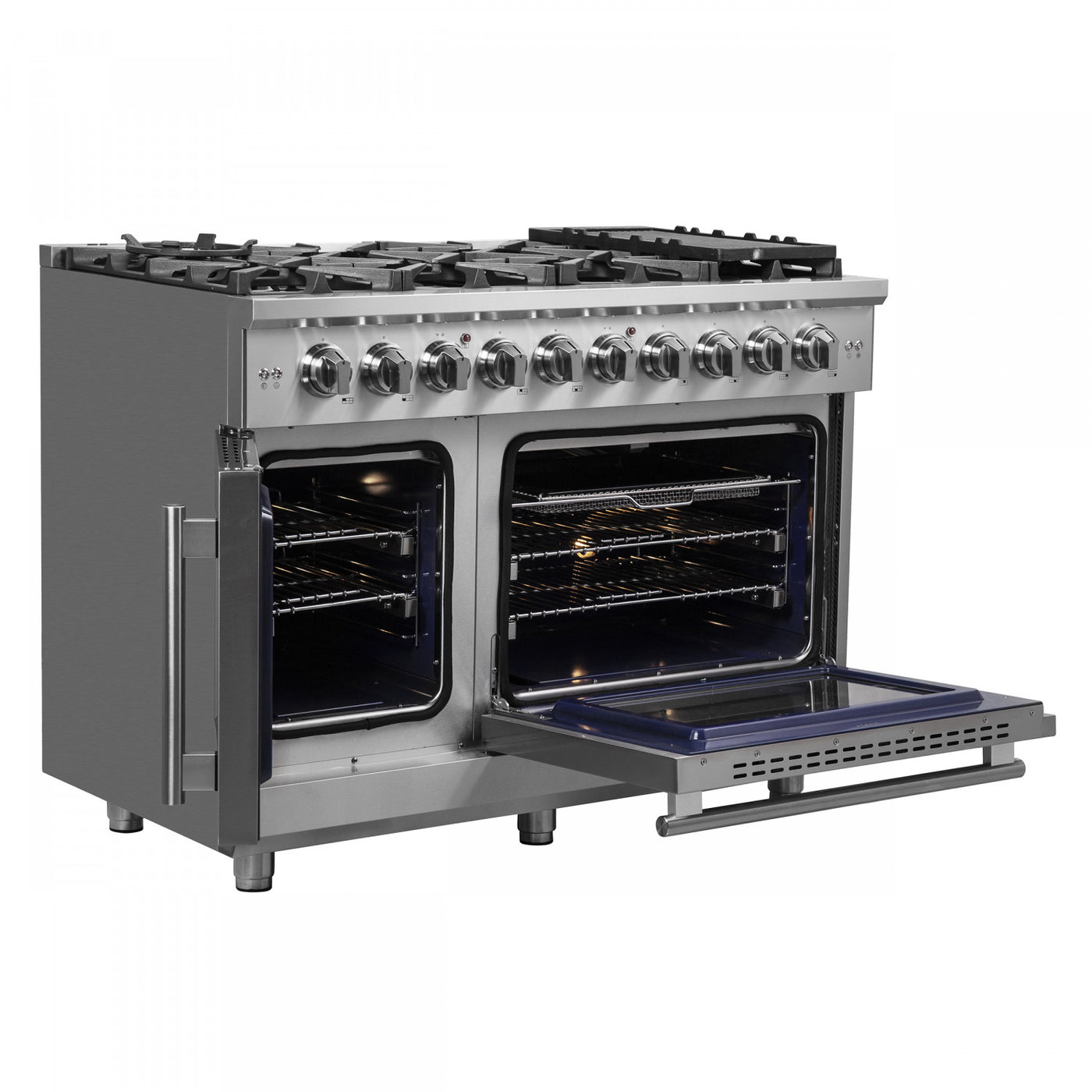 Forno Massimo 48" Stainless Steel French Door Freestanding Double Oven Gas Range (6.58 Cu. Ft.) - FFSGS6439-48