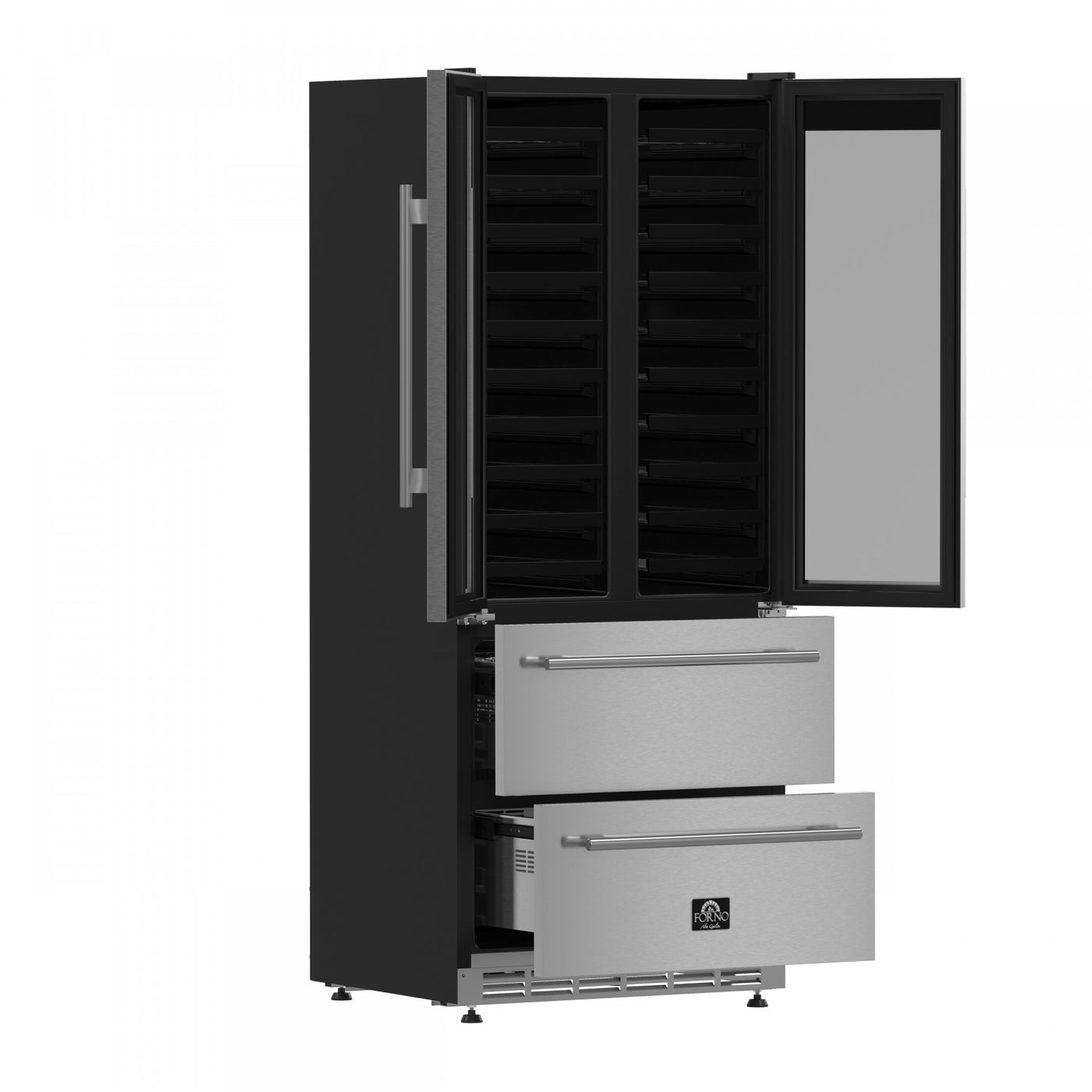 Forno Campania 32" Stainless Steel 120 Bottle Dual Wine Cooler with Two Beverage Drawers (17.7 Cu. Ft.) - FWCDR6635-32S
