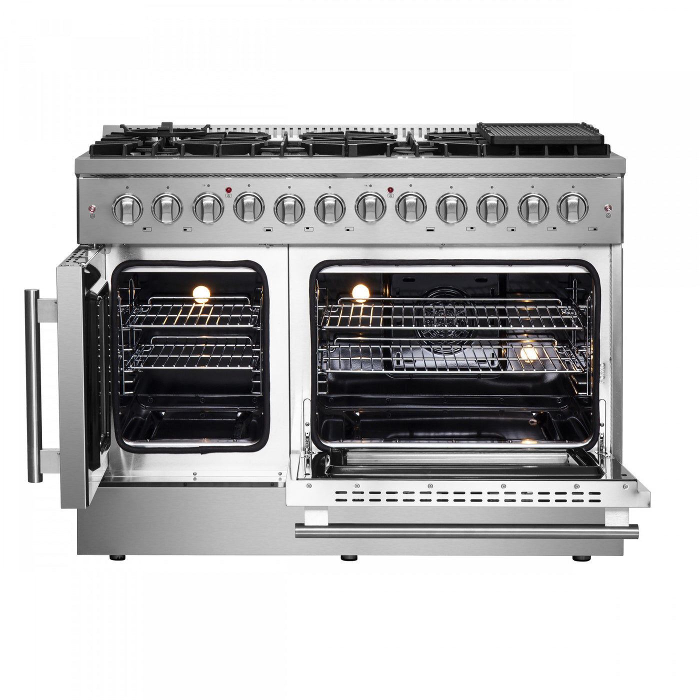 Forno Galiano 48" Stainless Steel French Door Freestanding Dual Fuel Double Oven Range (6.58 Cu. Ft.) - FFSGS6356-48