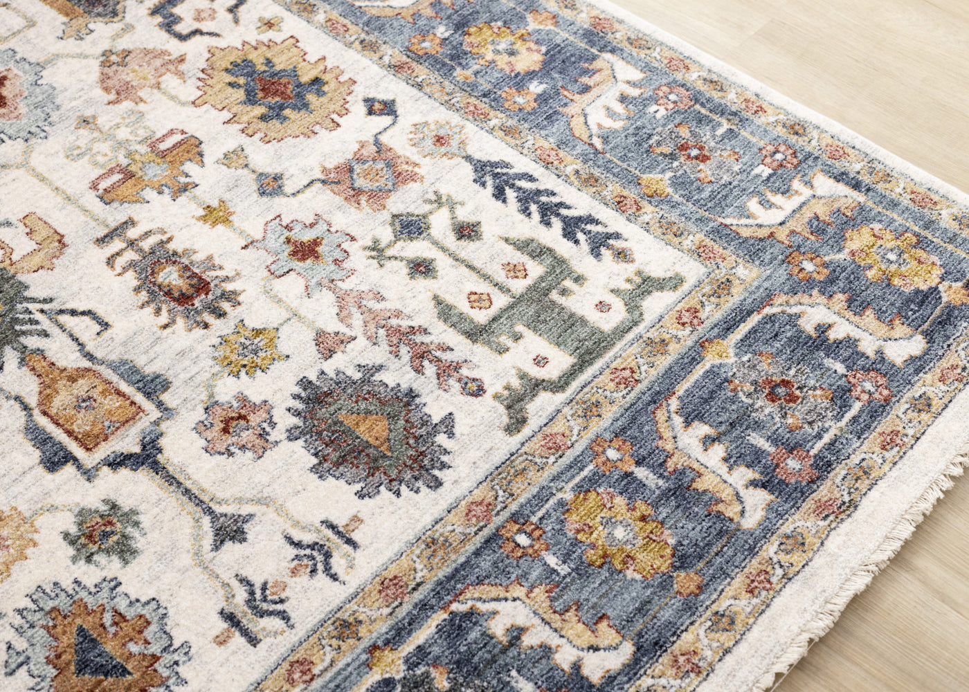 Macie Traditional Border Area Rug - Cream Blue - 5' X 8'