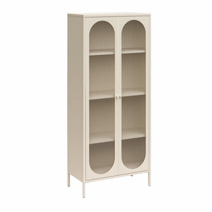 Luna Tall 2-Door Accent Cabinet with Fluted Glass - Parchment
