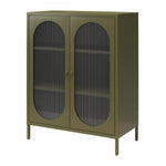 Luna Short 2-Door Metal Accent Cabinet with Fluted Glass - Olive Green