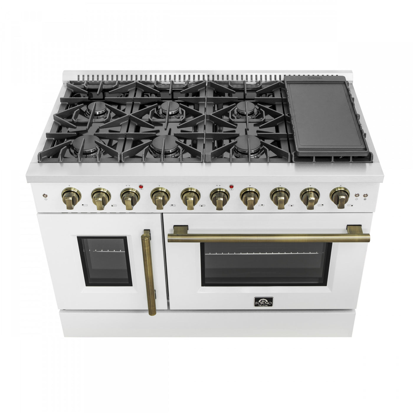 Forno Galiano 48" White Freestanding French Door Double Oven Gas Range (6.58 Cu. Ft.) - FFSGS6444-48WHT