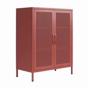 Channing 2 Door Storage Cabinet with Mesh Metal - Terracotta