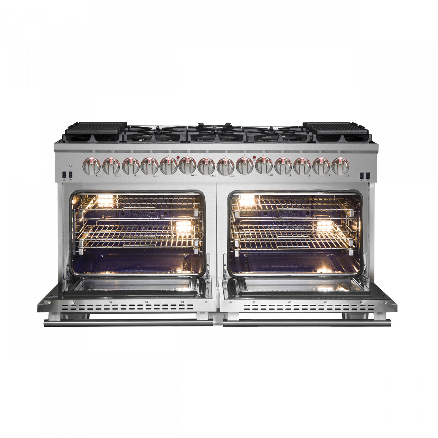 Forno Capriasca 60" Stainless Steel Freestanding Dual Fuel Double Oven Range With True Convection And Air Fry (8.54 Cu. Ft.) - FFSGS6187-60