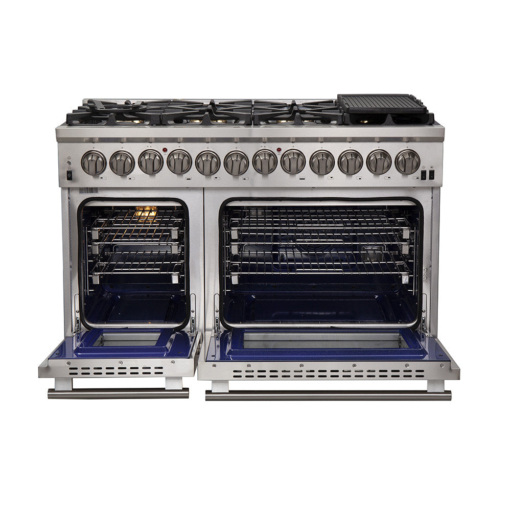Forno Capriasca 48" Stainless Steel Dual Fuel Double Oven Range with True Convection (6.58 Cu. Ft.) - FFSGS6187-48