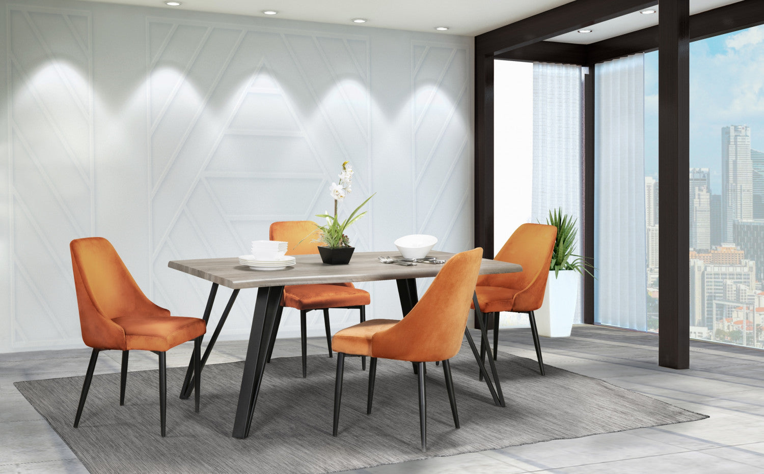 Eugenie Velvet Dining Chair - Orange - Set of Two