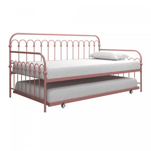 Novogratz Bright Pop Metal Twin Daybed with Trundle - Dusty Rose