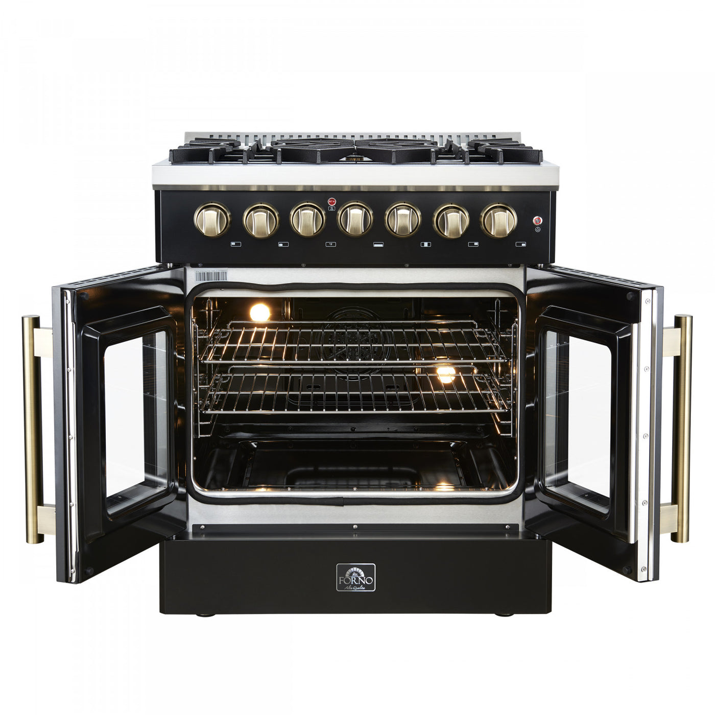 Forno Galiano 30" Black French Door Dual Fuel Range With True Convection (4.32 Cu. Ft.) - FFSGS6356-30BLK