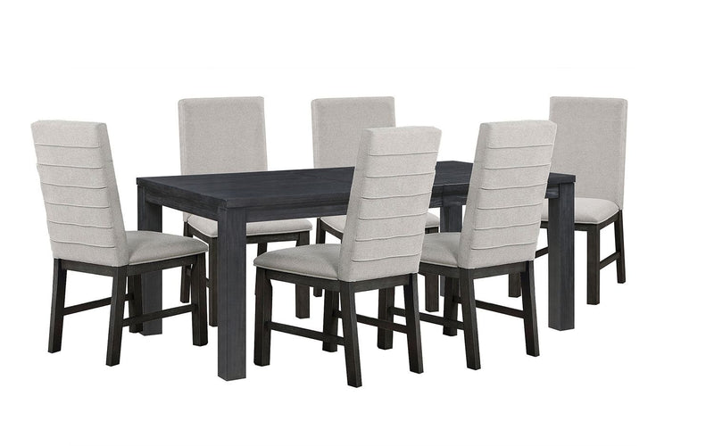 Ena 7pc Dining Table Set, Gray Faux Leather, Extendable 79-103 Inch main image 0