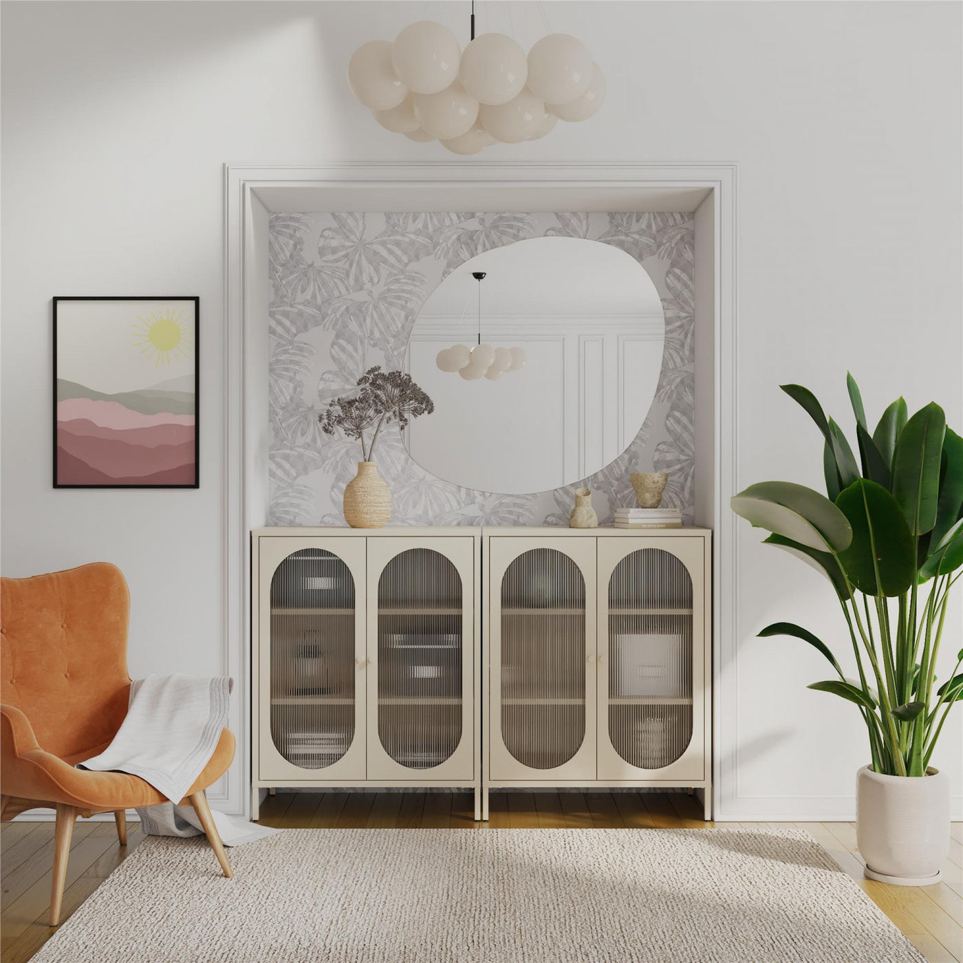Luna Short 2-Door Metal Accent Cabinet with Fluted Glass - Parchment