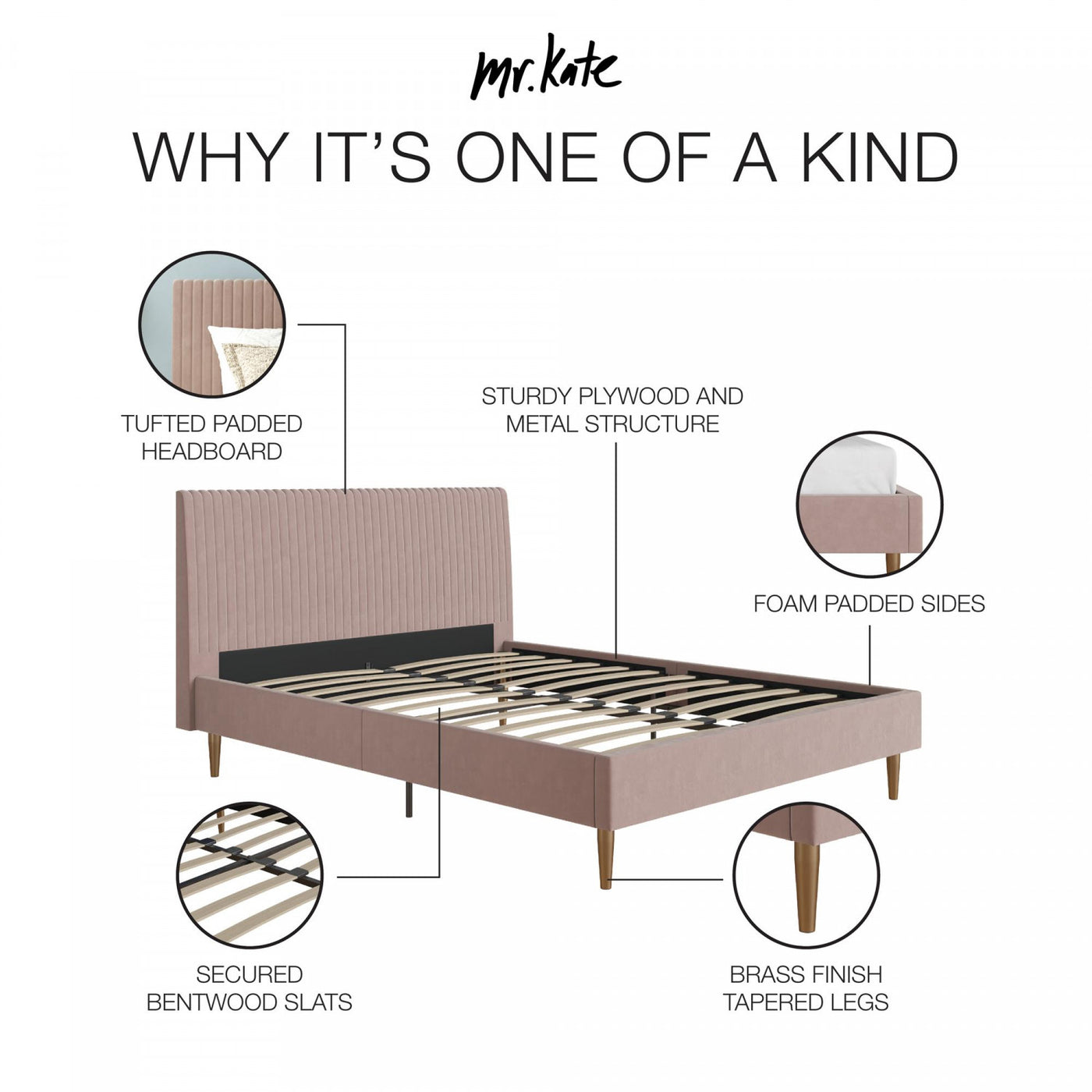 Daphne Upholstered Queen Bed - Blush Velvet