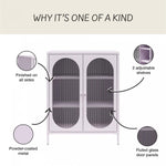 Luna Short 2-Door Metal Accent Cabinet with Fluted Glass - Lilac