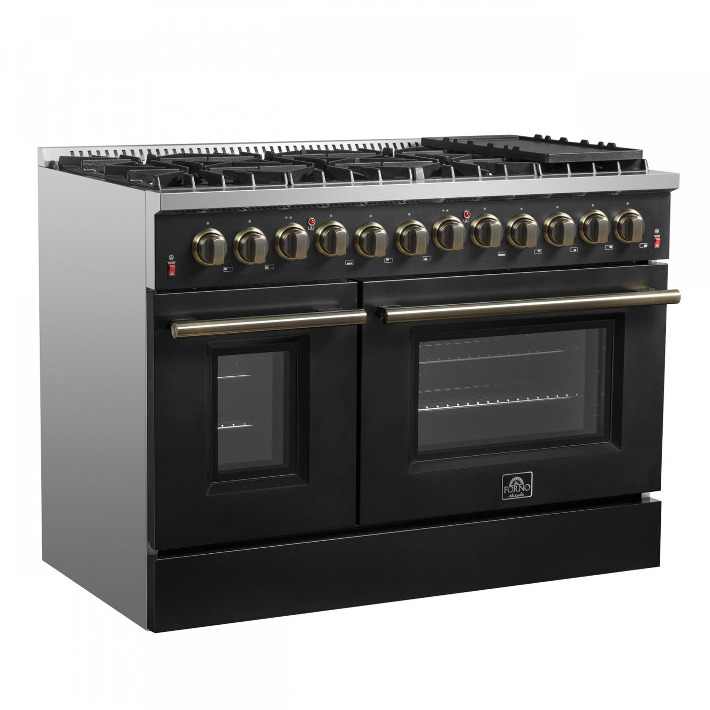 Forno Galiano 48" Black Freestanding Dual Fuel Double Oven Range (6.58 Cu. Ft.) - FFSGS6156-48BLK
