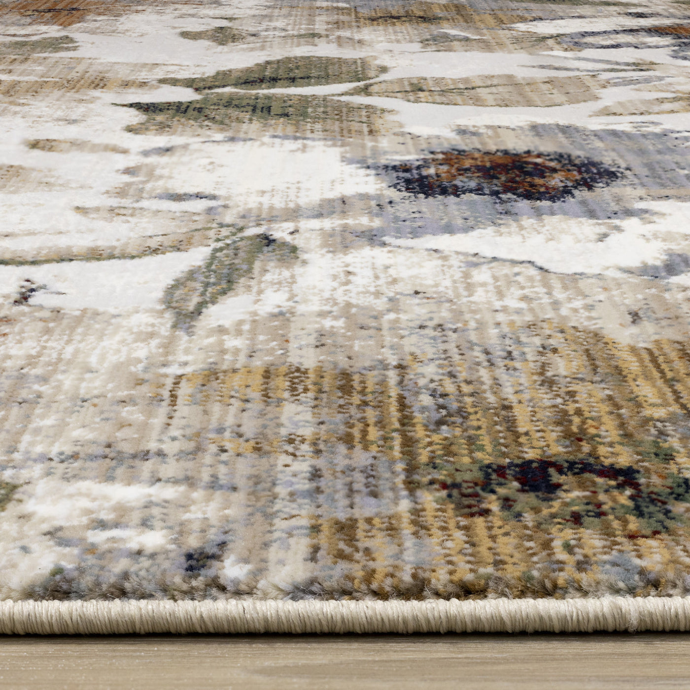 Sterling Contemporary Floral Area Rug - Cream Green Rust - 5' X 8'