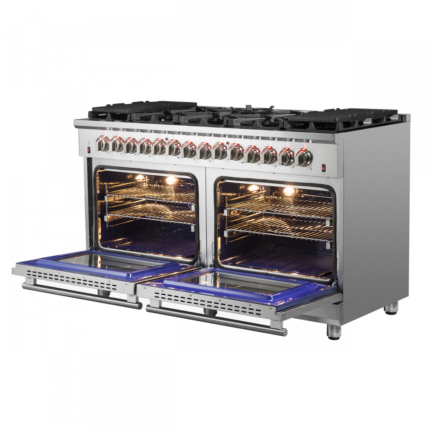 Forno Massimo 60" Stainless Steel Freestanding Dual Fuel Double Oven Range with True Convection and Air Fry (8.64 Cu. Ft.) - FFSGS6125-60